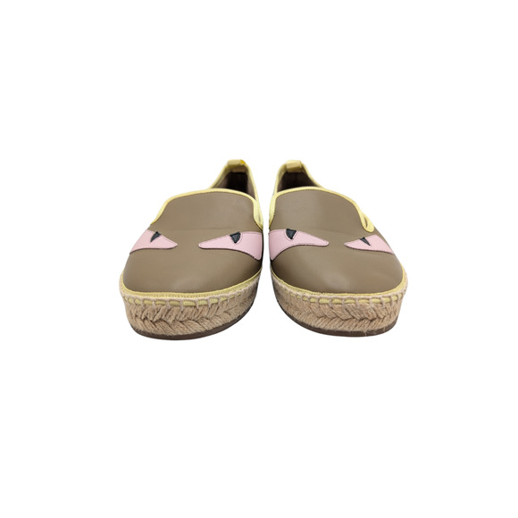 Fendi Taupe Leather Monster Espadrille Flats Size 39.5 - Picture 3 of 7
